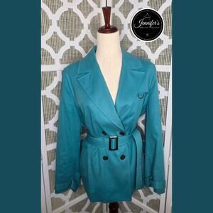 Petite Sophisticate Women's Teal Double Breasted Belted Trench Coat Size Large